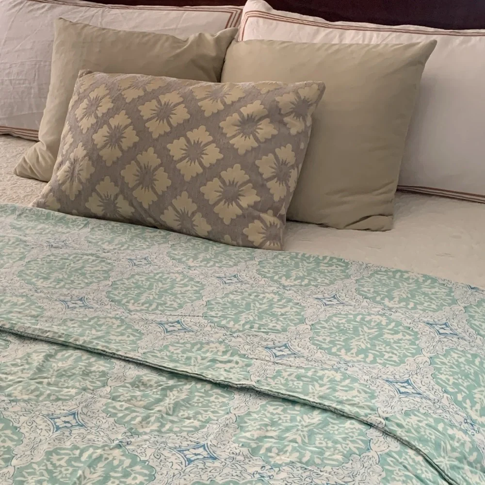 POTTERY BARN TEEN DUVET twin floral mint‎ teal blue cotton